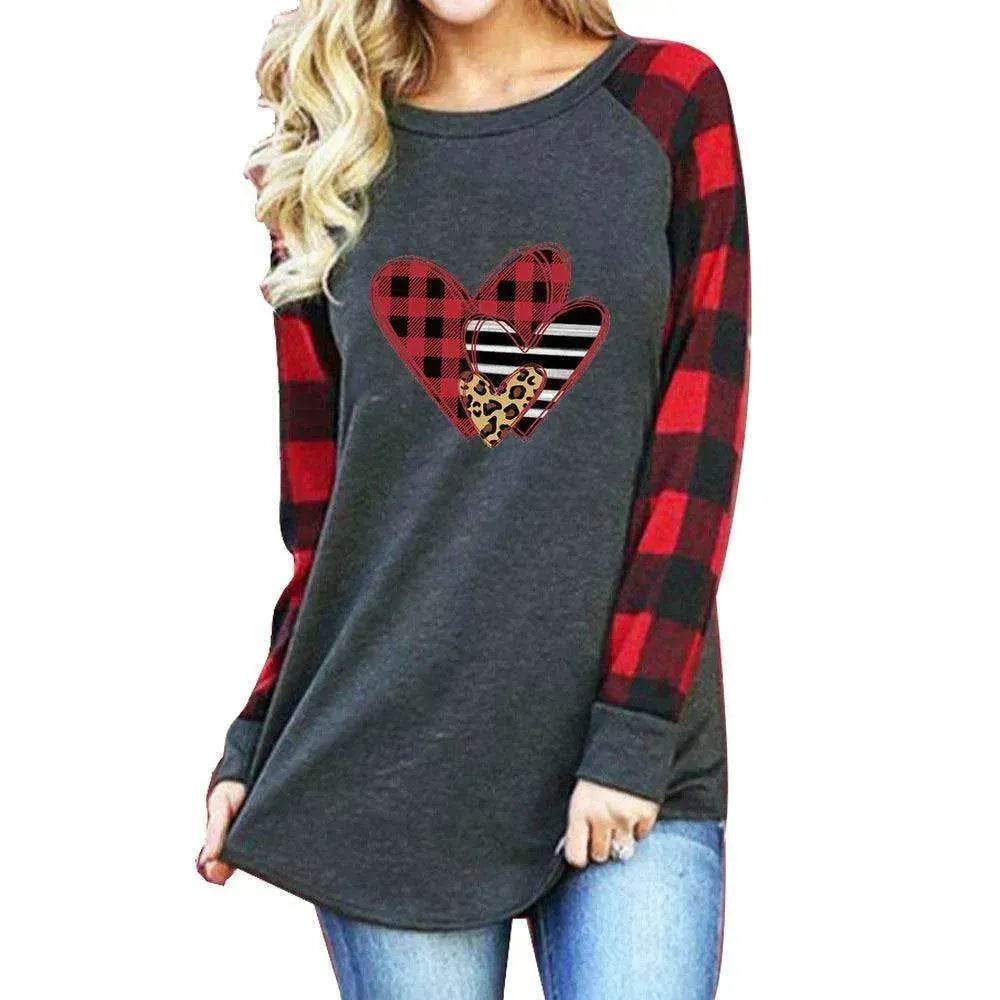 New Color Matching Women's Long-sleeved Valentine's Day Print Series Women's Top - Velora