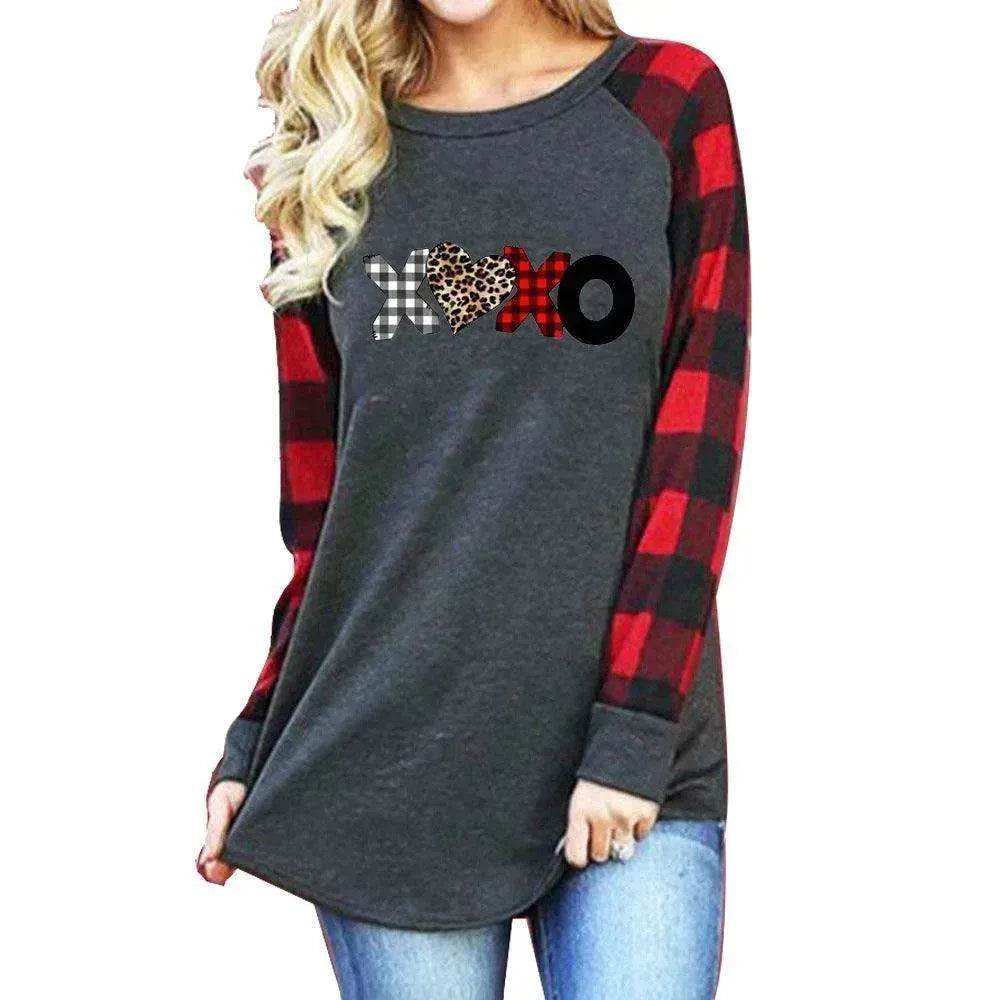 New Color Matching Women's Long-sleeved Valentine's Day Print Series Women's Top - Velora