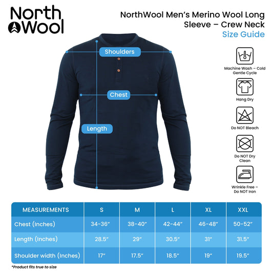 NorthWool Men's Merino Wool Long Sleeve Henley Base Layer Shirt 260 GSM - Velora Luxury Fashion