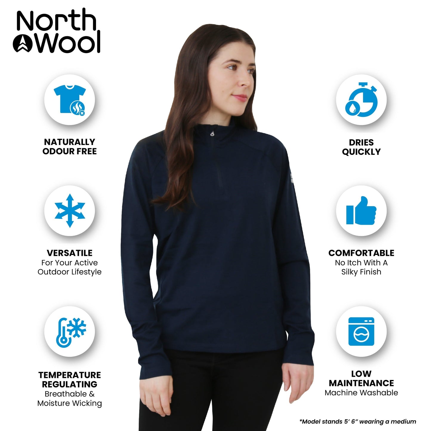 NorthWool Women's 100% Merino Wool 1/4 Zip Baselayer Pullover Sweater 260 GSM - Velora Luxury Fashion