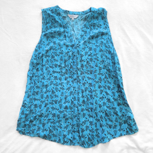 Northern Reflections Blue Floral Button-Up Sleeveless Blouse [XL] - Velora