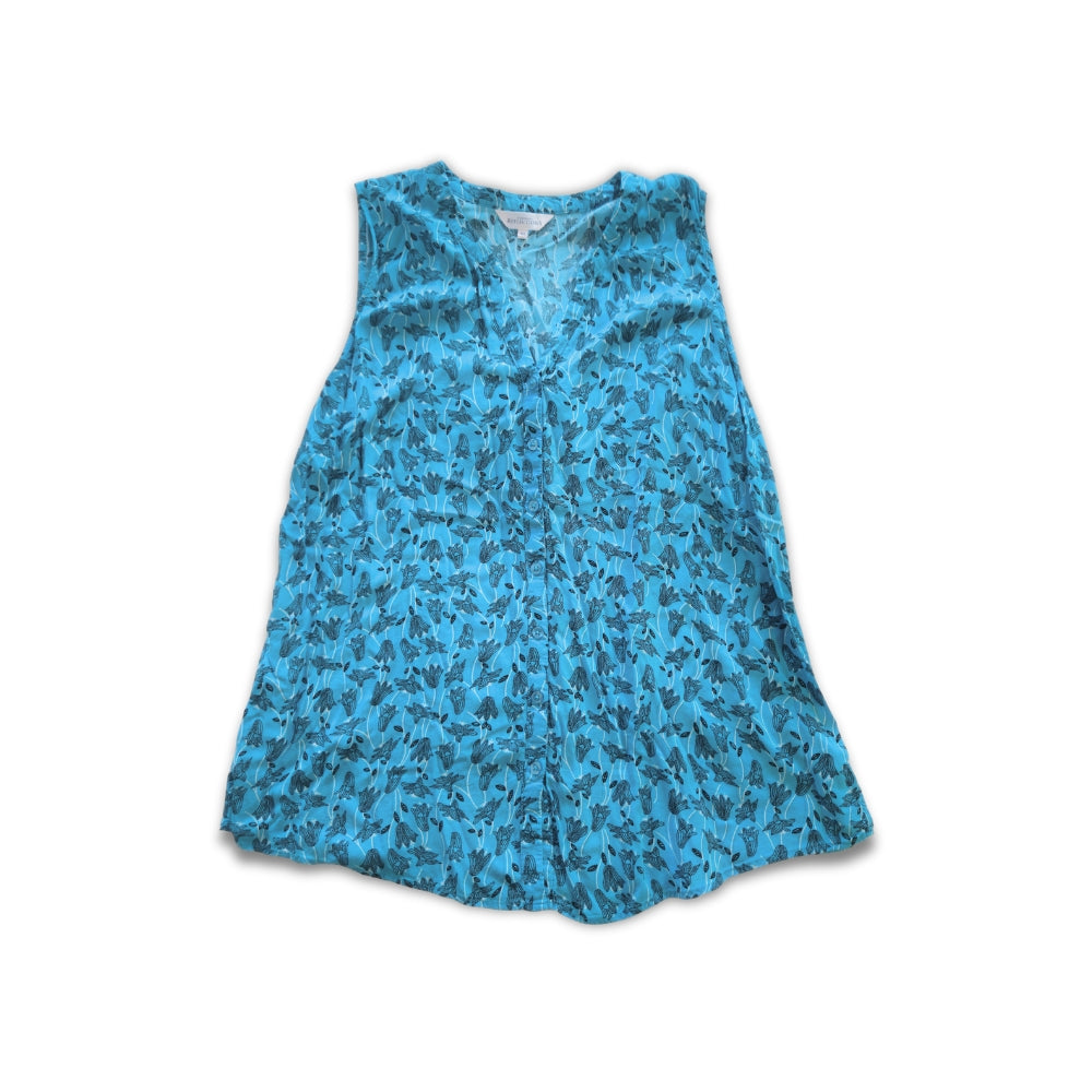 Northern Reflections Blue Floral Button-Up Sleeveless Blouse [XL] - Velora