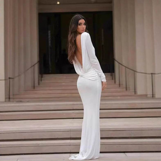 Fashion Slim Fit Backless Long Sleeve Dress Women - Velora