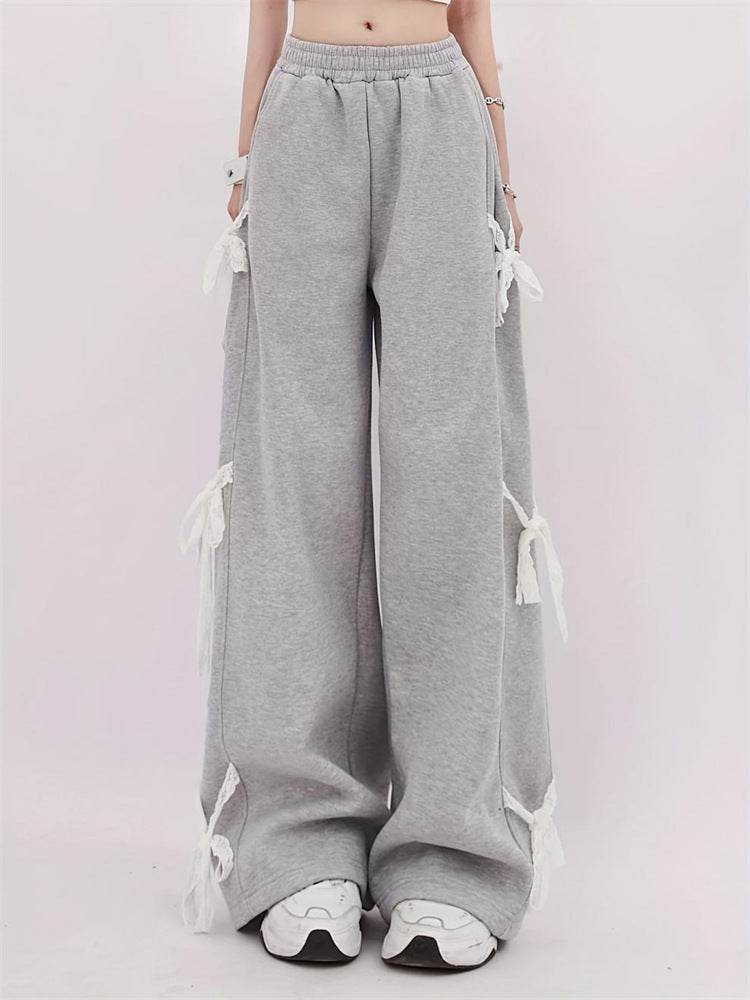 Fashion Bow lace up Oversized Baggy Sweat Pant women - Velora