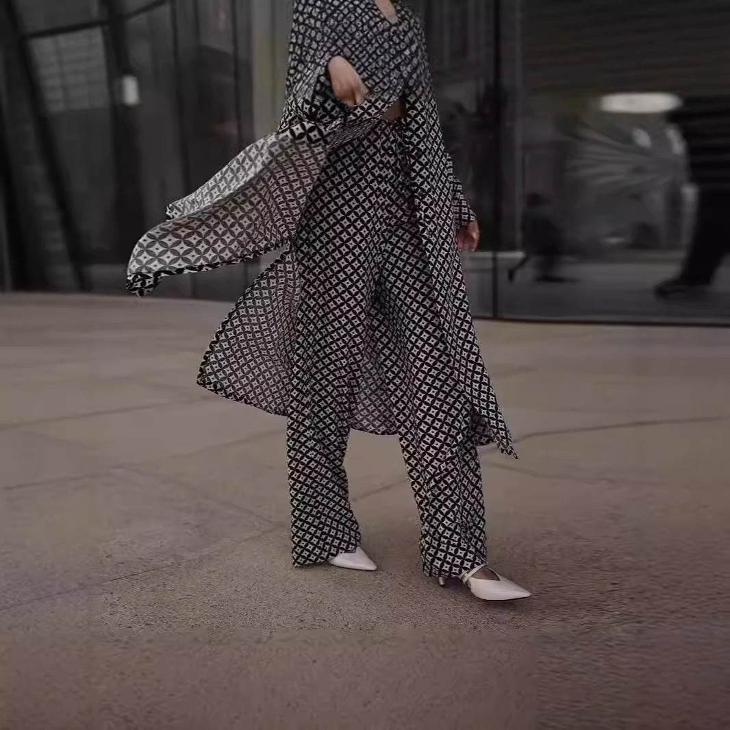 Printed Long Sleeve Loose Printed Two-piece Suit - Velora