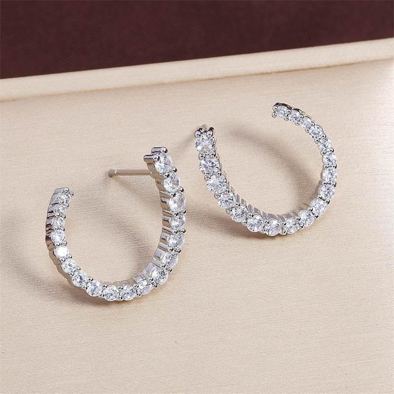 Women's C-shaped Stud Earrings With Rhinestones Fashion Zircon Simple Earrings - Velora