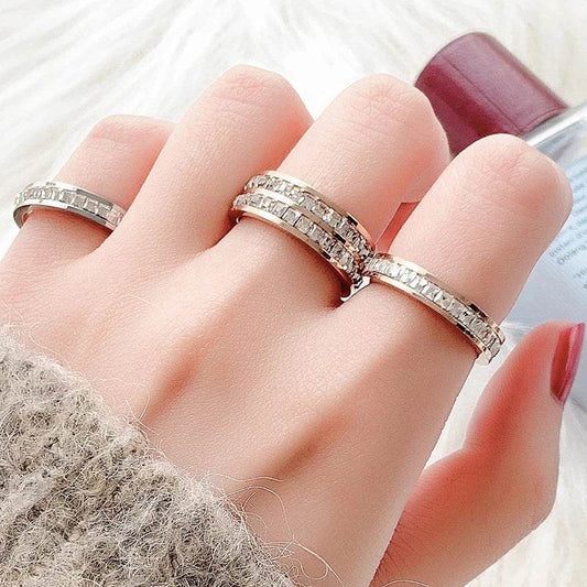 INS Rings Titanium Steel Couple Single And Double Row Diamond Ring - Velora