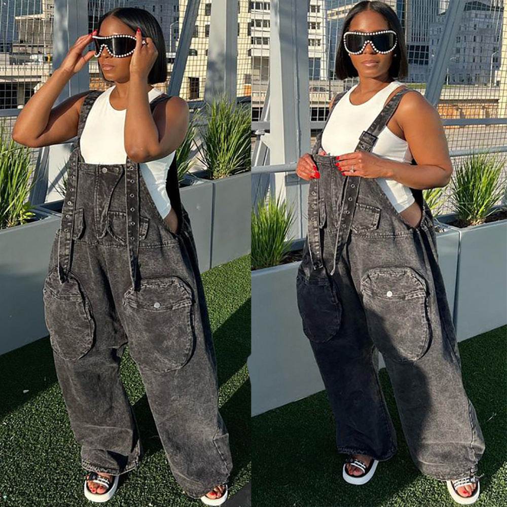 Women's Fashion Personality Street Large Pocket Wide Leg Pants - Velora
