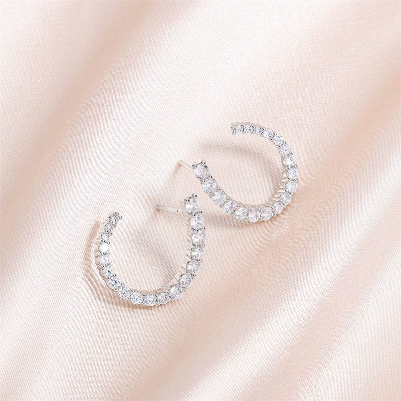 Women's C-shaped Stud Earrings With Rhinestones Fashion Zircon Simple Earrings - Velora