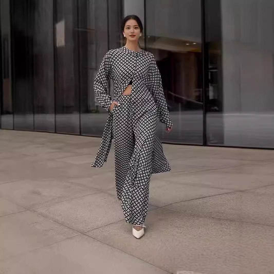 Printed Long Sleeve Loose Printed Two-piece Suit - Velora