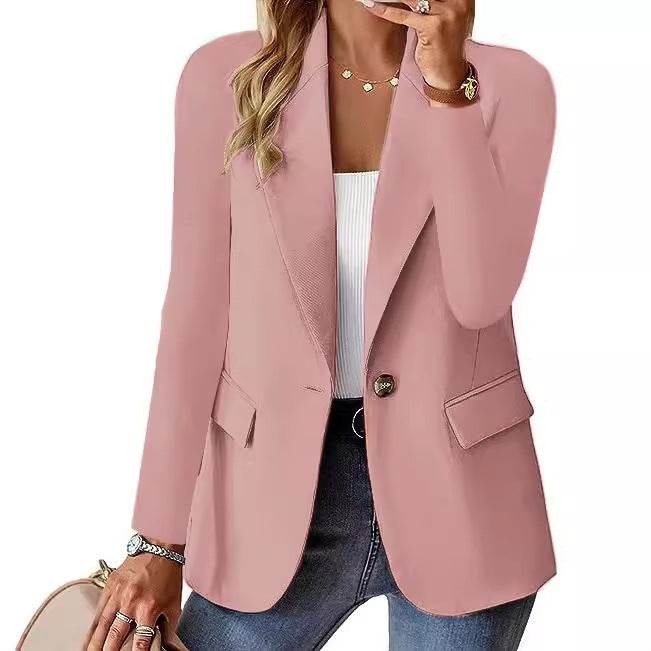 Fashion Casual Women Blazer Long-sleeved Solid Color Casual Cardigan Small Suit Jacket For Women Elegant Office Lady Outerwear - Velora
