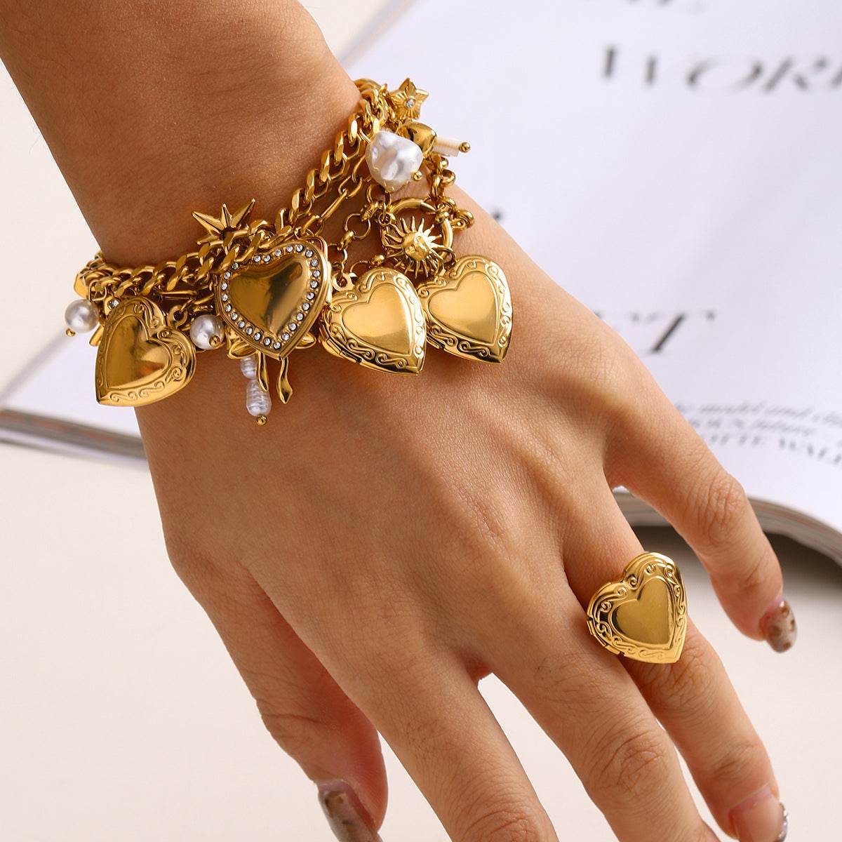Love Chain Bracelet Fashion Titanium Steel Pearl Bow Bracelet - Velora