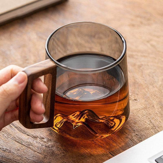 Guanshan Glass Single-layer Side Wooden Handle Drinking Cups Household Large-capacity Milk Tea Juice Single-layer Cup Kitchen Gadgets - Velora