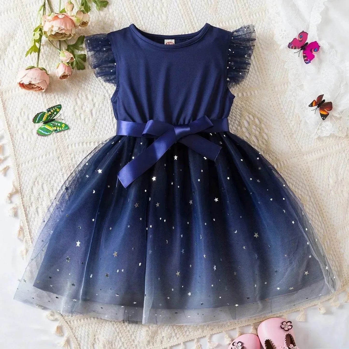 Fashionable Little Girl Starry Princess Dress Tulle Birthday dress Party dress for kids