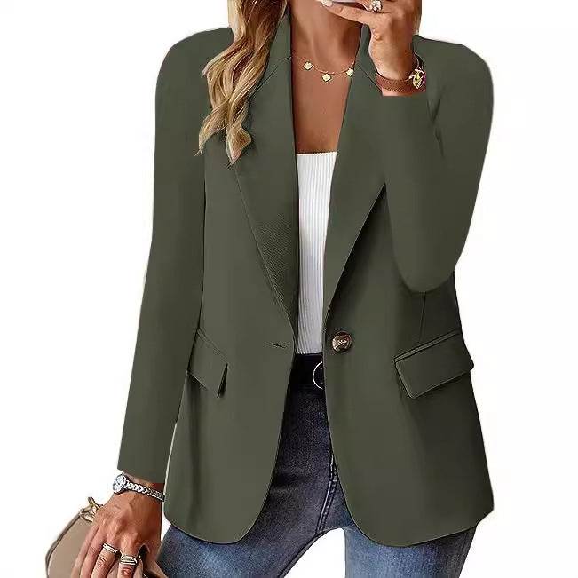 Fashion Casual Women Blazer Long-sleeved Solid Color Casual Cardigan Small Suit Jacket For Women Elegant Office Lady Outerwear - Velora