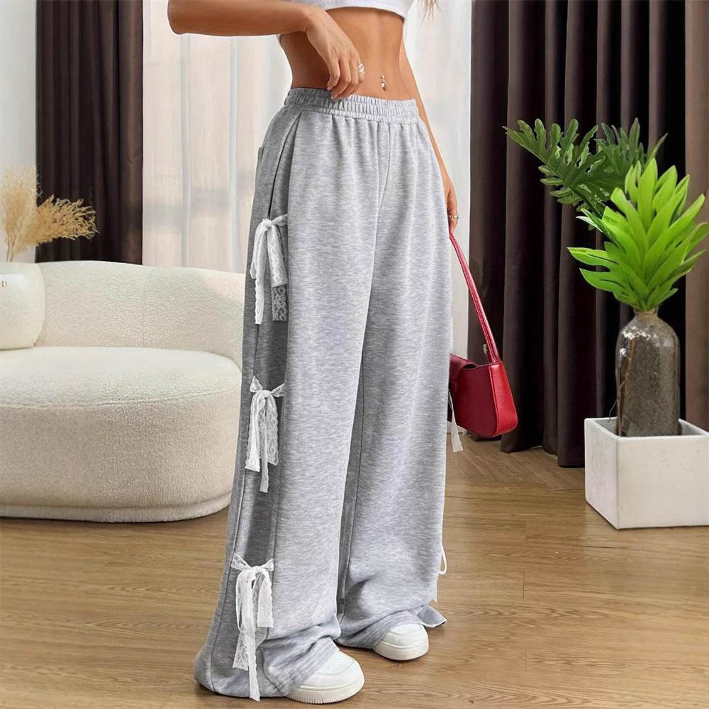 Fashion Bow lace up Oversized Baggy Sweat Pant women - Velora