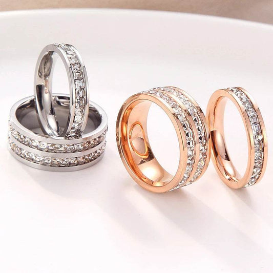INS Rings Titanium Steel Couple Single And Double Row Diamond Ring - Velora