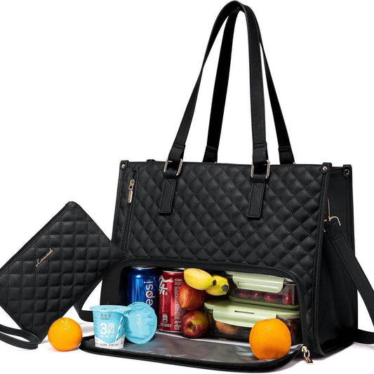 Fashionable Lunch Tote Bag Women's Thermal Insulation Lunch Box Leak-proof Crossbody Computer Storage Bag Quilted Large Capacity Handbag With Purse - Velora