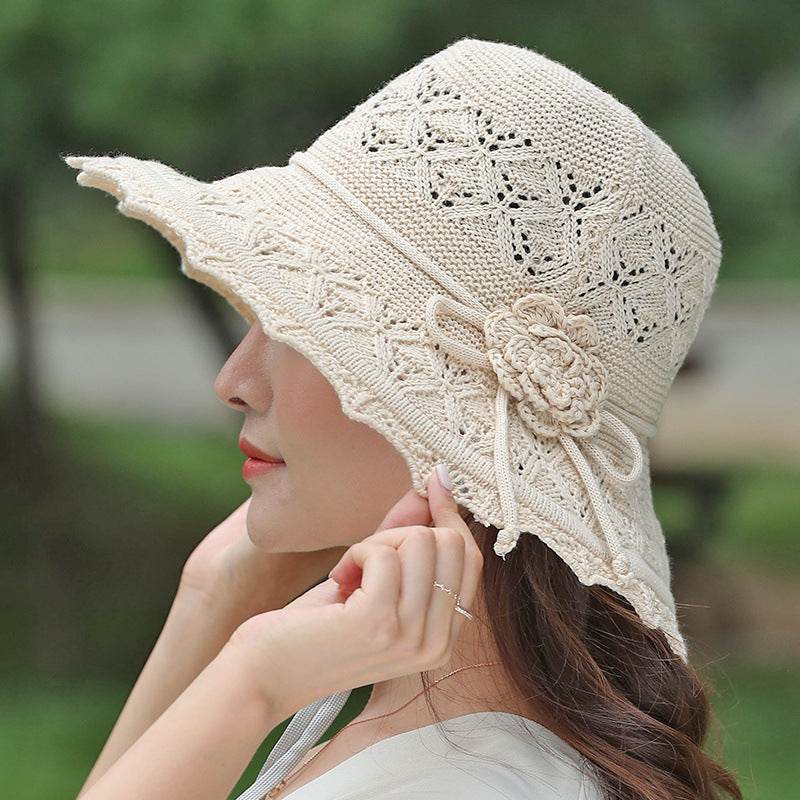 New Summer Outdoor Sunshade UV Protection Wide Brim Crotchet Sun Hat with neck flap for women - Velora