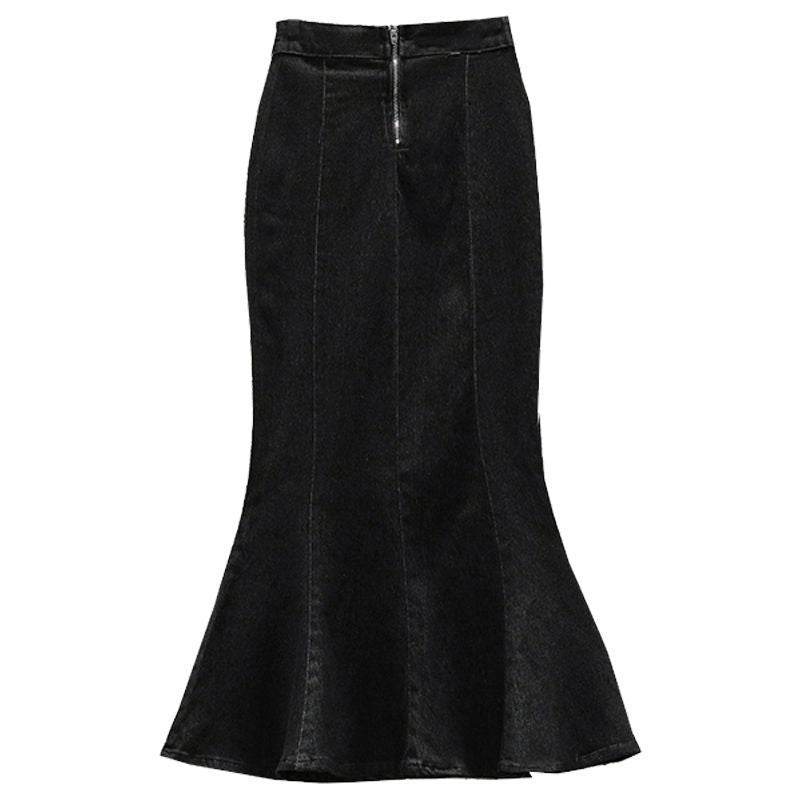 Mermaid Denim Skirt Cotton Mid Length Fishtail Style - Velora