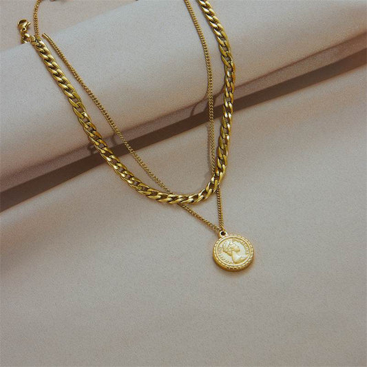 Geometric Portrait Coin Pendant Necklace For Women New Charm Multilayer Choker Chain Jewelry Gift Fashion Jewelry - Velora