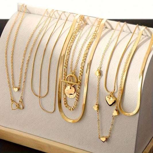 Heart Snake Bone Blade Necklace Suit 10 Pieces - Velora
