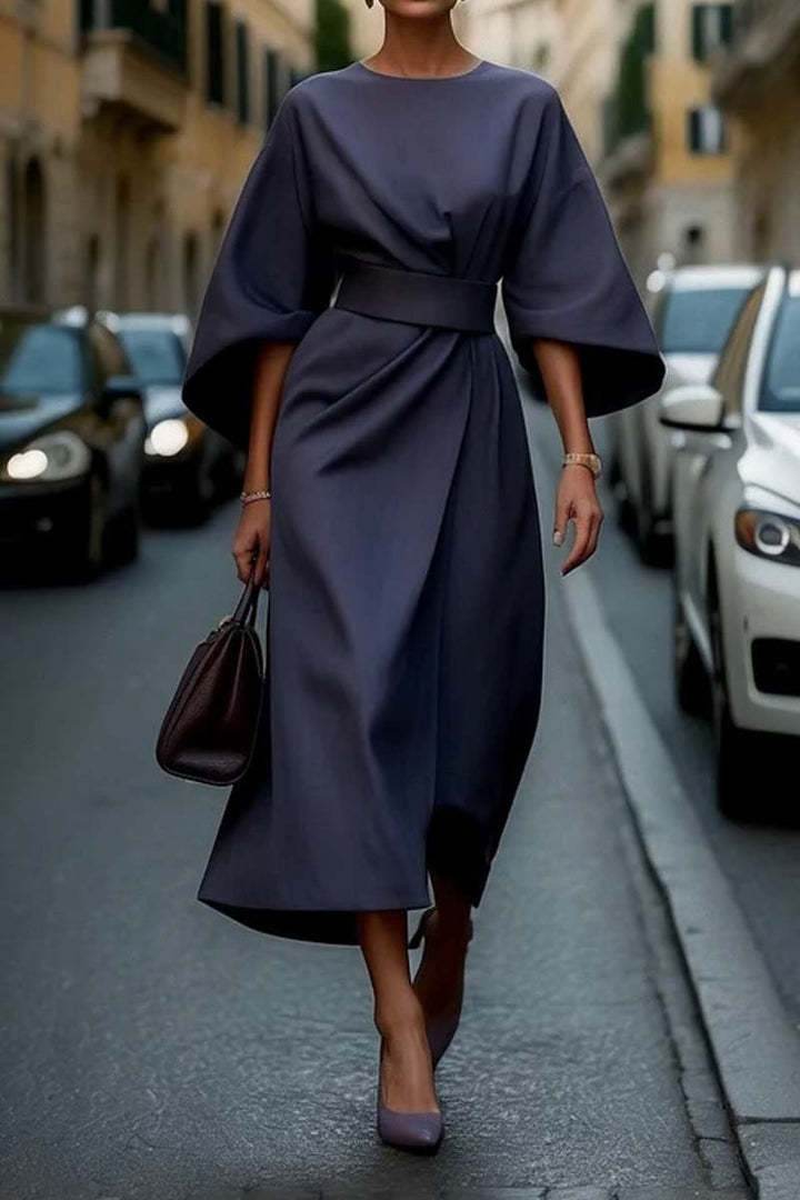 Loose Batwing Sleeve Dress Fashion Waist-tighted Solid Color Elegant Dresses For Women Clothing - Velora