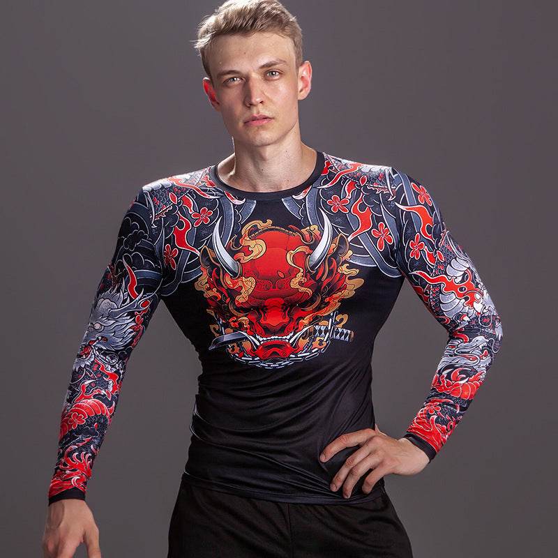 Printed Long Sleeve Fitness Top for Men Exercise Gym shirt - Velora