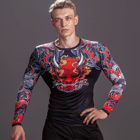 Printed Long Sleeve Fitness Top for Men Exercise Gym shirt - Velora