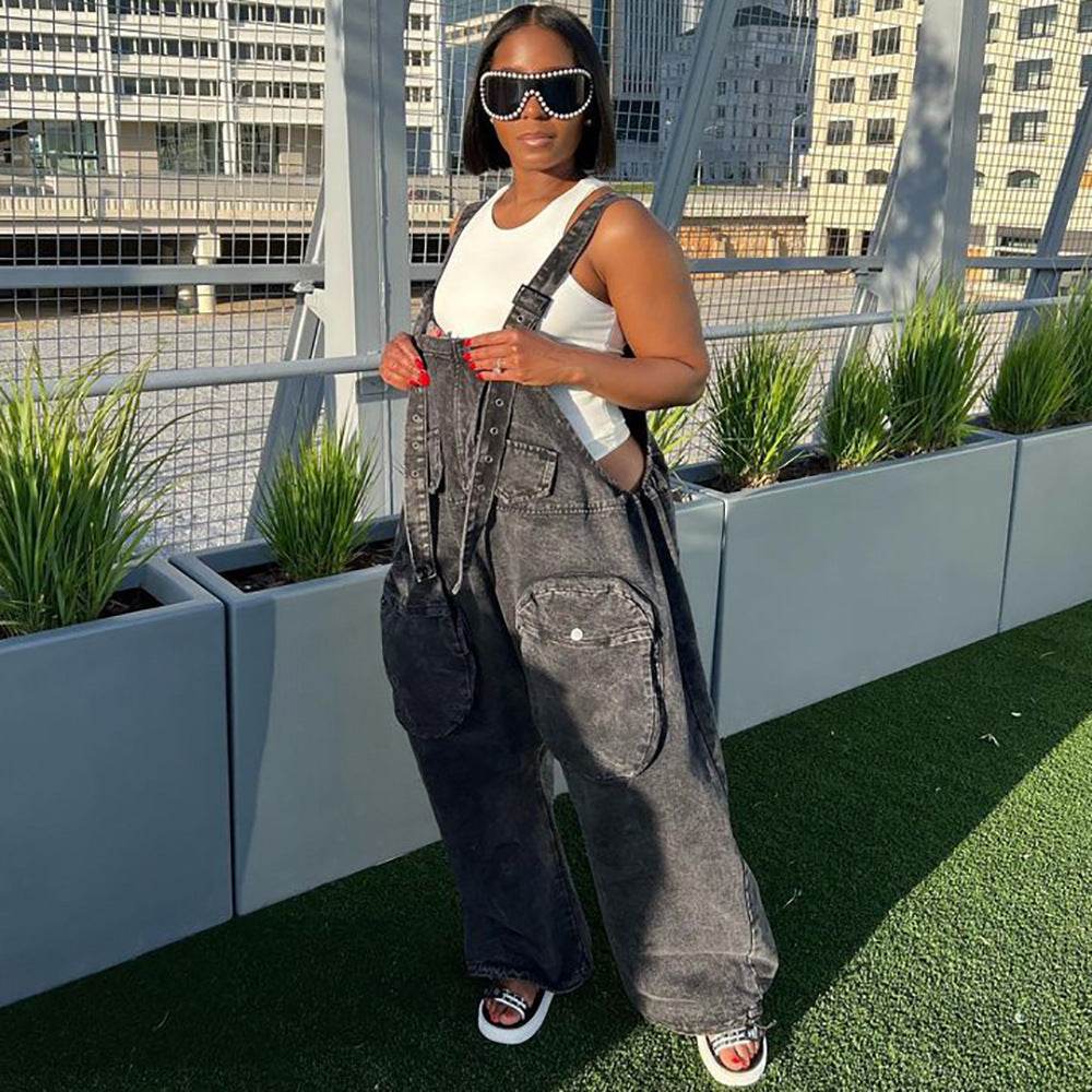 Women's Fashion Personality Street Large Pocket Wide Leg Pants - Velora