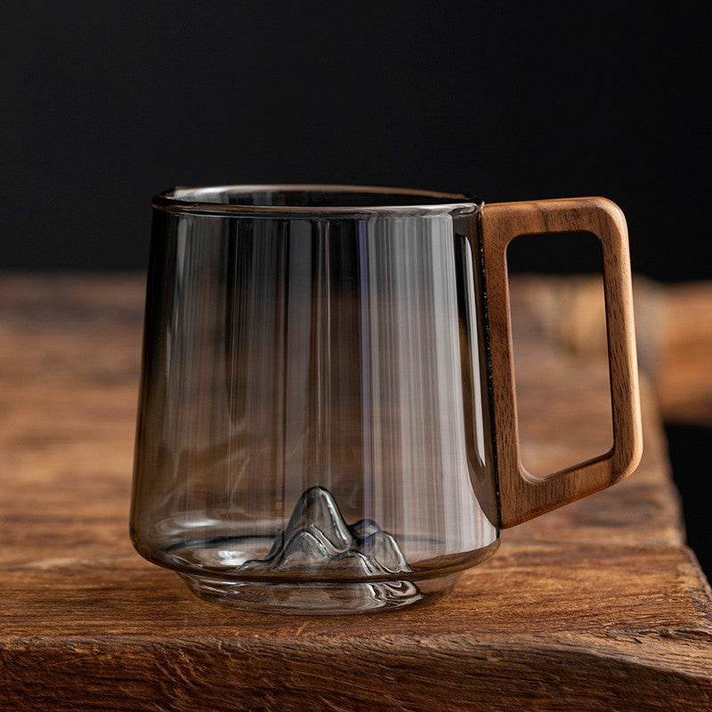 Guanshan Glass Single-layer Side Wooden Handle Drinking Cups Household Large-capacity Milk Tea Juice Single-layer Cup Kitchen Gadgets - Velora