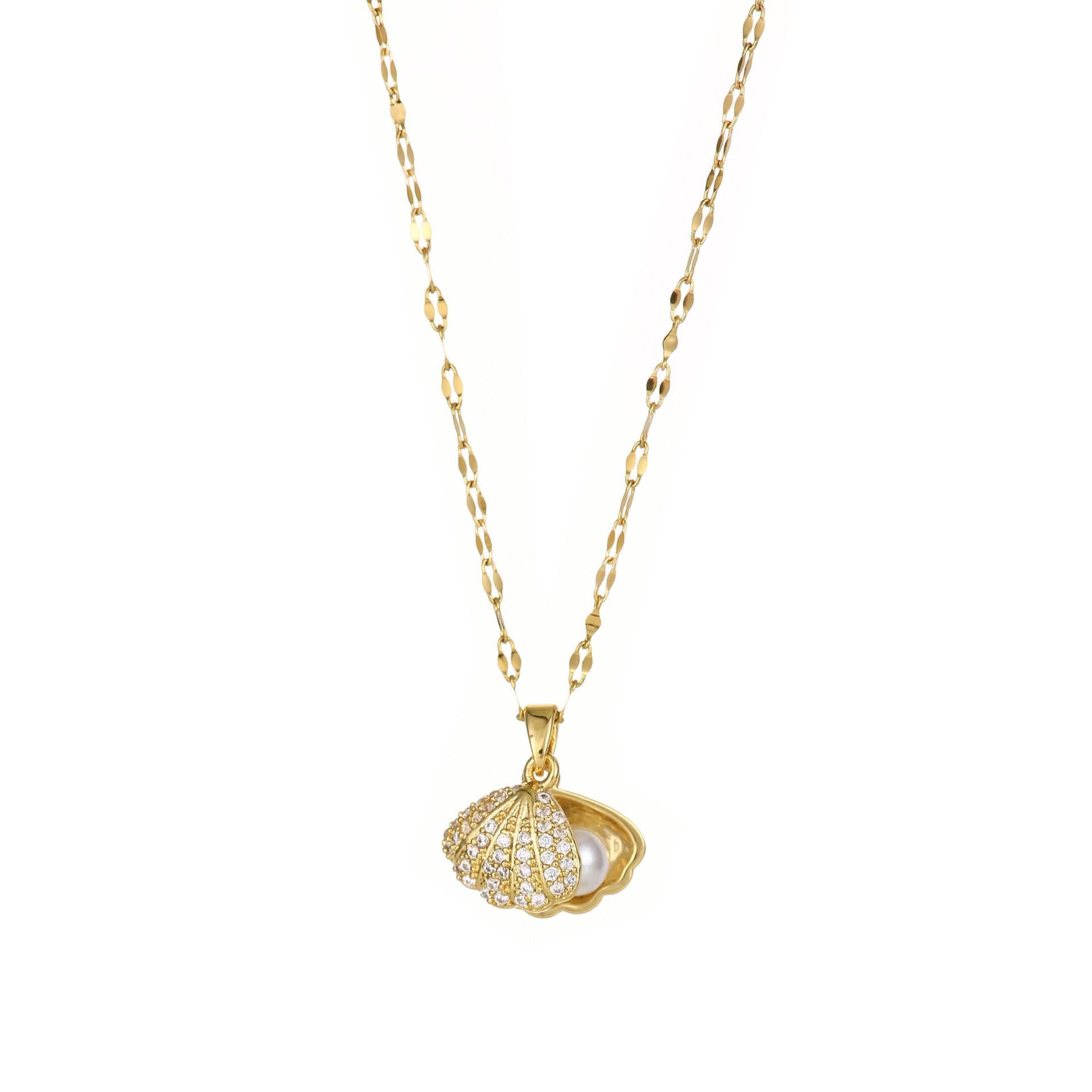 Shell Pearl Necklace With Rhinestones Female Zircon Temperament Personality Jewelry - Velora