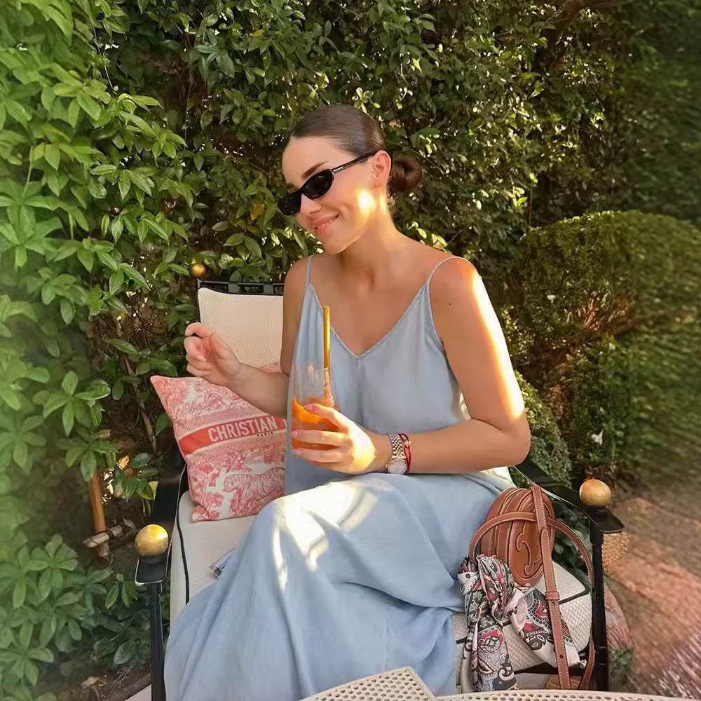 Elegant Women’s Summer Maxi Dress Casual Spaghetti Straps Solid V-Neck Cami Backless Dresses - Velora