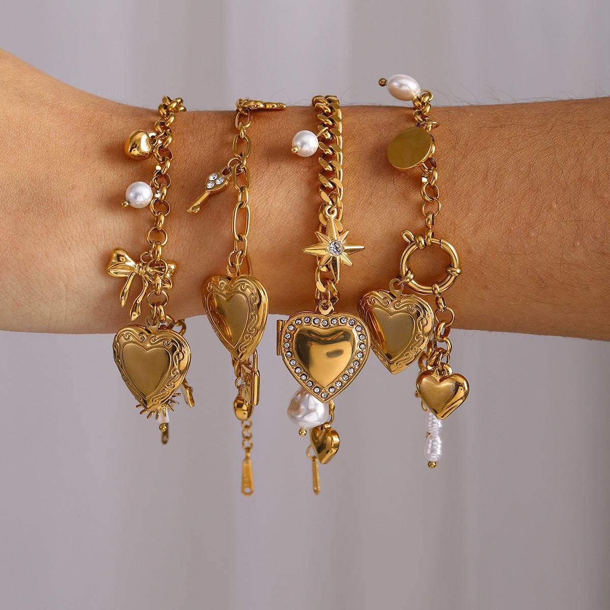 Love Chain Bracelet Fashion Titanium Steel Pearl Bow Bracelet - Velora