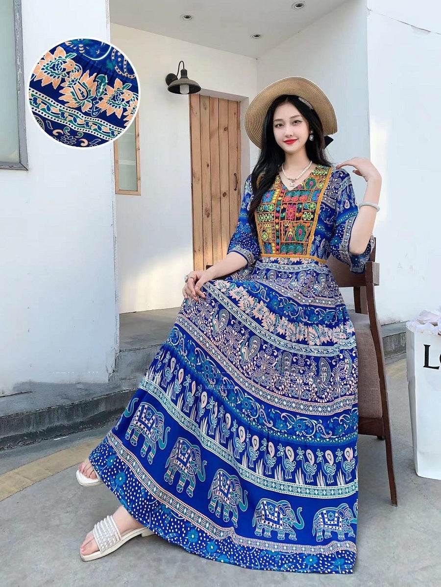 V-neck Embroidery Bell Sleeve Waist Trimming Casual Dress - Velora