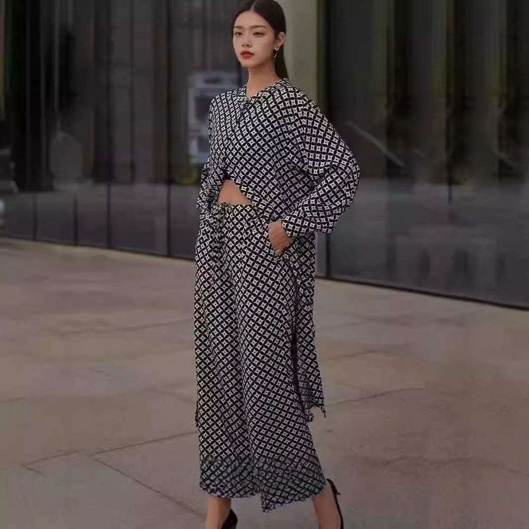 Printed Long Sleeve Loose Printed Two-piece Suit - Velora
