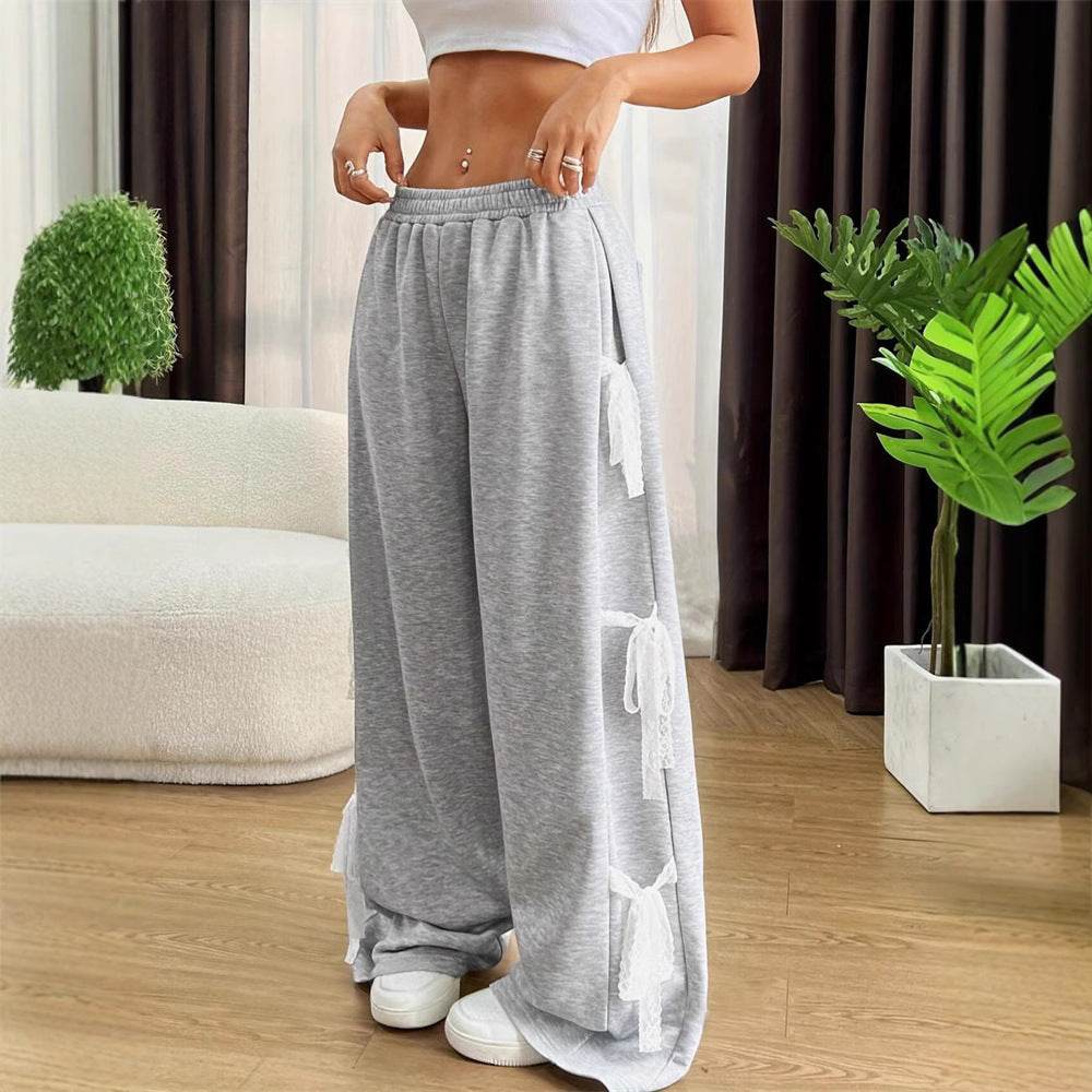 Fashion Bow lace up Oversized Baggy Sweat Pant women - Velora