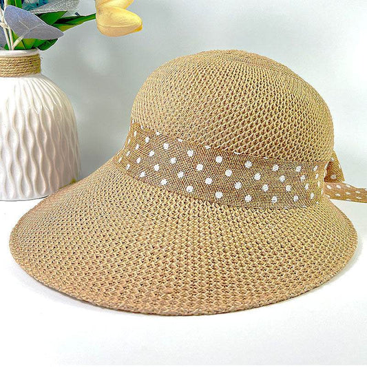 Summer Women's Wide Brim Bowknot All-Match woven Sun Hat - Velora