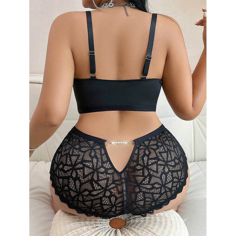 Women's Fashion Lace Bra T-back Two-piece Set - Velora