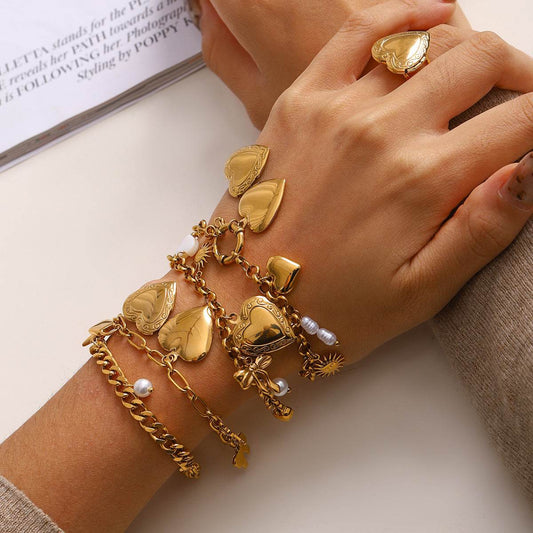 Love Chain Bracelet Fashion Titanium Steel Pearl Bow Bracelet - Velora