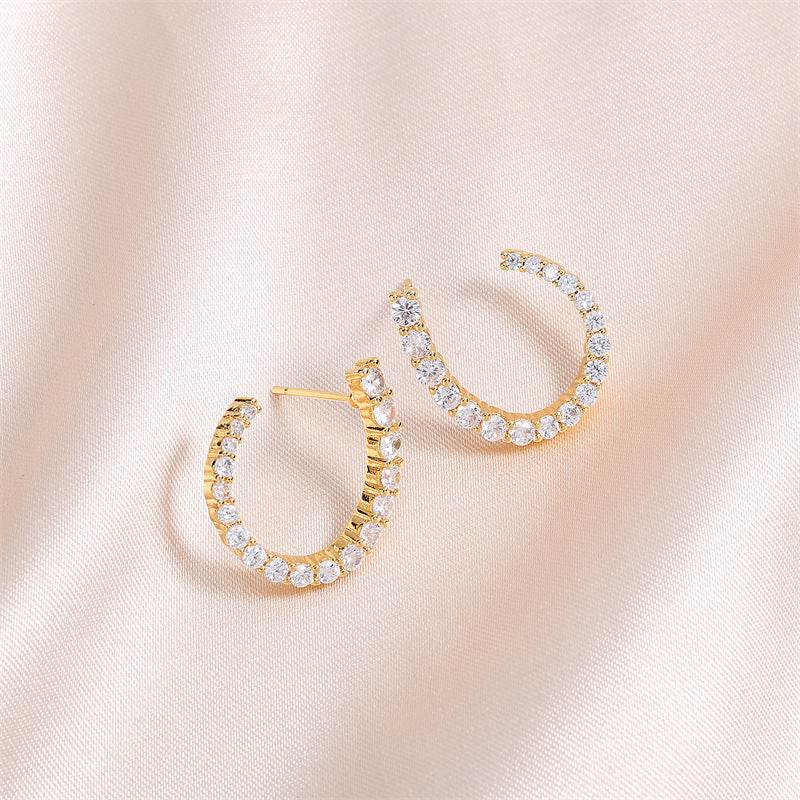 Women's C-shaped Stud Earrings With Rhinestones Fashion Zircon Simple Earrings - Velora