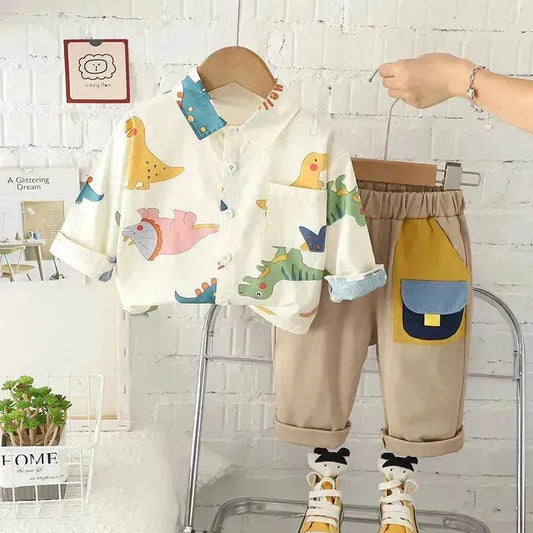Printing Long sleeve Shirt For Boys Pants Breathable Two-piece Set for boys. - Velora