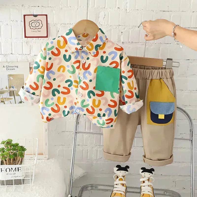 Printing Long sleeve Shirt For Boys Pants Breathable Two-piece Set for boys. - Velora