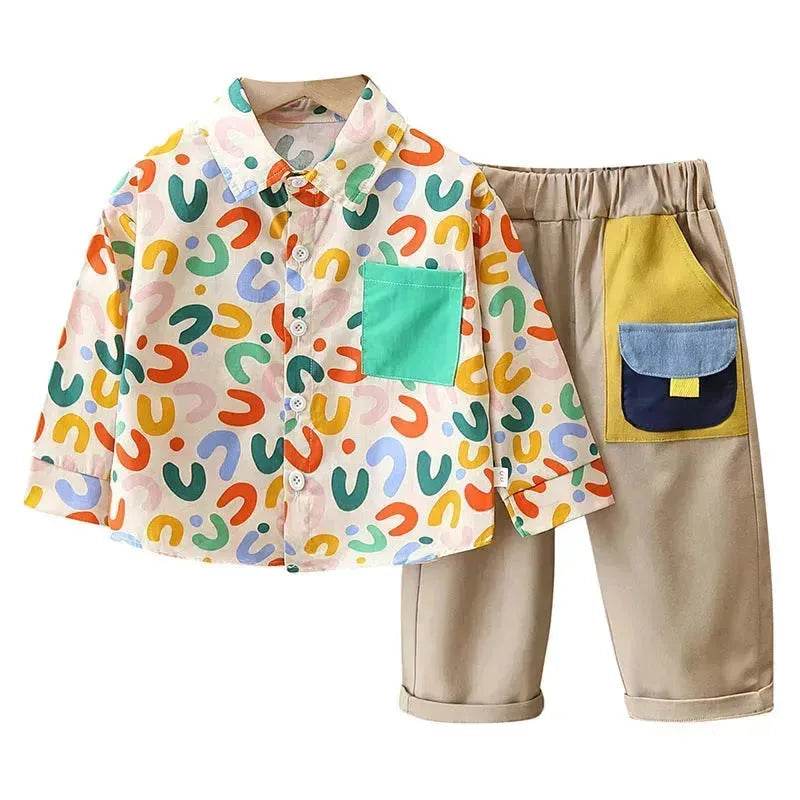 Printing Long sleeve Shirt For Boys Pants Breathable Two-piece Set for boys. - Velora