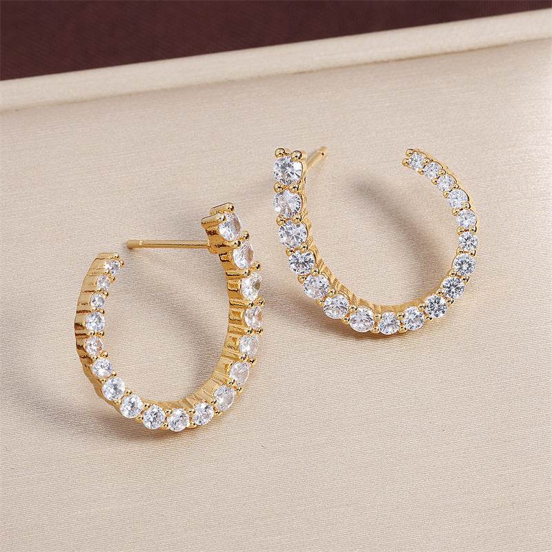 Women's C-shaped Stud Earrings With Rhinestones Fashion Zircon Simple Earrings - Velora