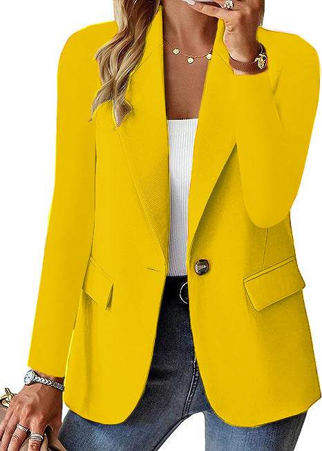 Fashion Casual Women Blazer Long-sleeved Solid Color Casual Cardigan Small Suit Jacket For Women Elegant Office Lady Outerwear - Velora