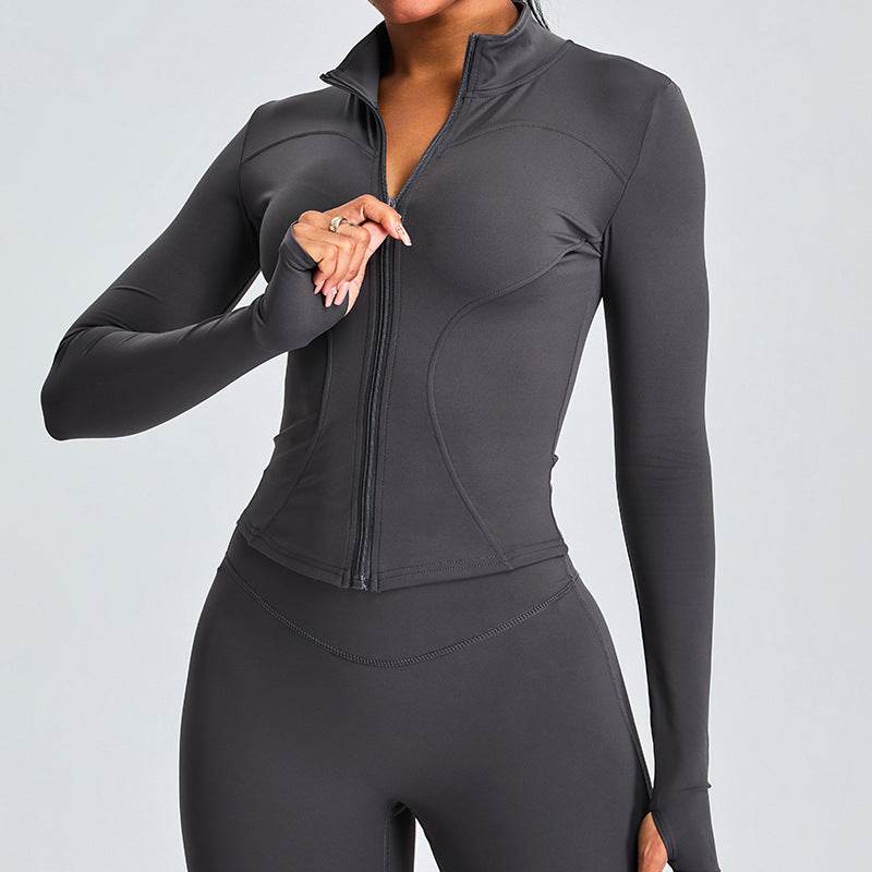 Autumn Winter Long Sleeve Zipper Slim fit Workout Top for women - Velora