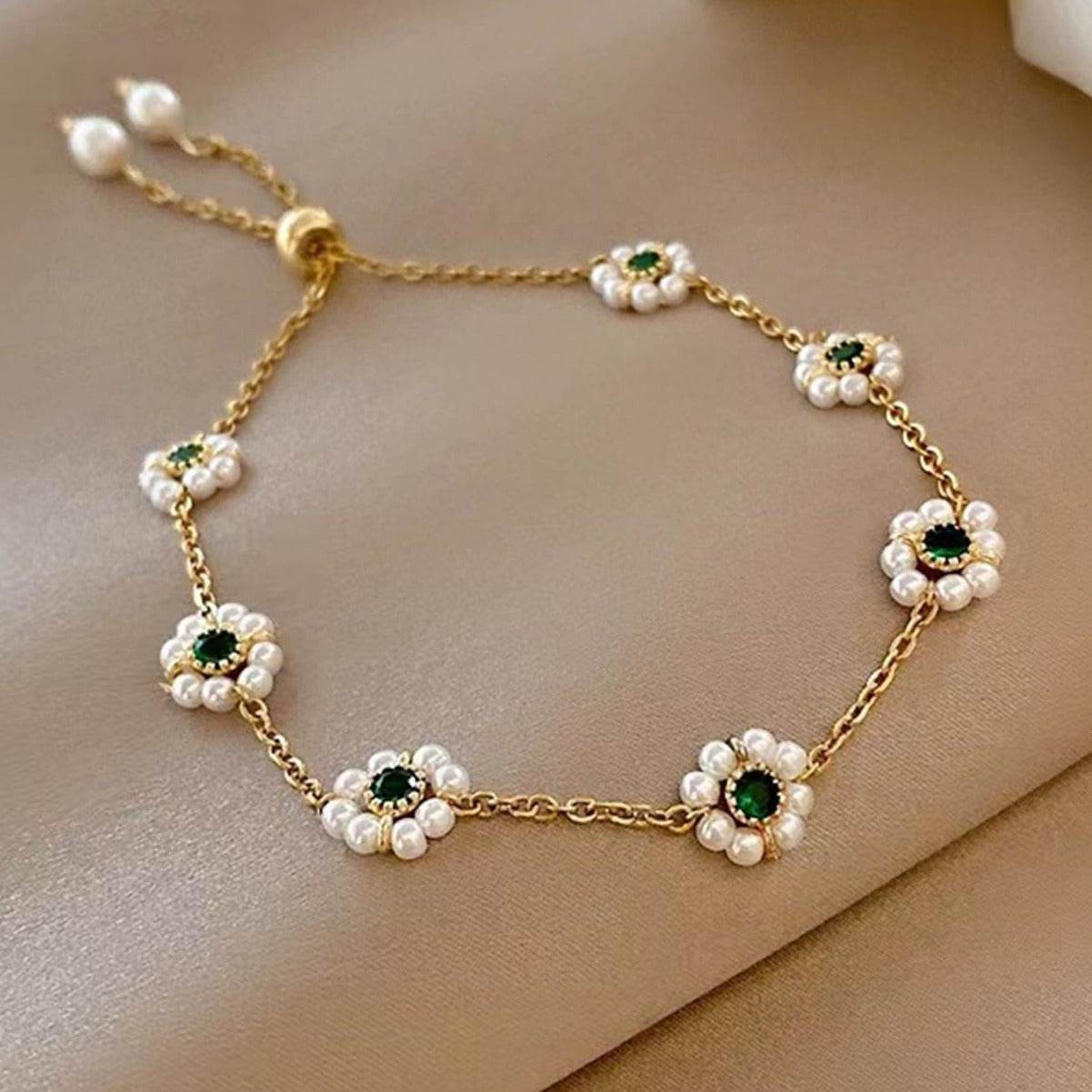 Pearl Flowers Bracelet All-match Fashion Adjustable Chain Bracelet for women - Velora