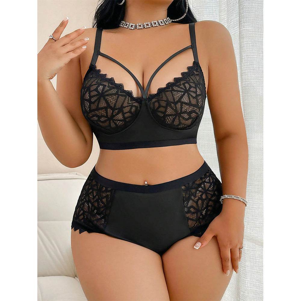 Women's Fashion Lace Bra T-back Two-piece Set - Velora
