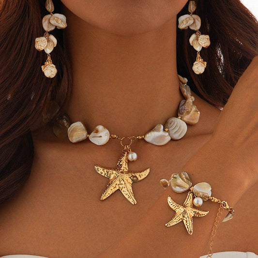 Classic Conch Pendant Necklace For Women Bohemian Starfish Beaded Choker Necklace Summer Beach Neck Fashion Jewelry - Velora